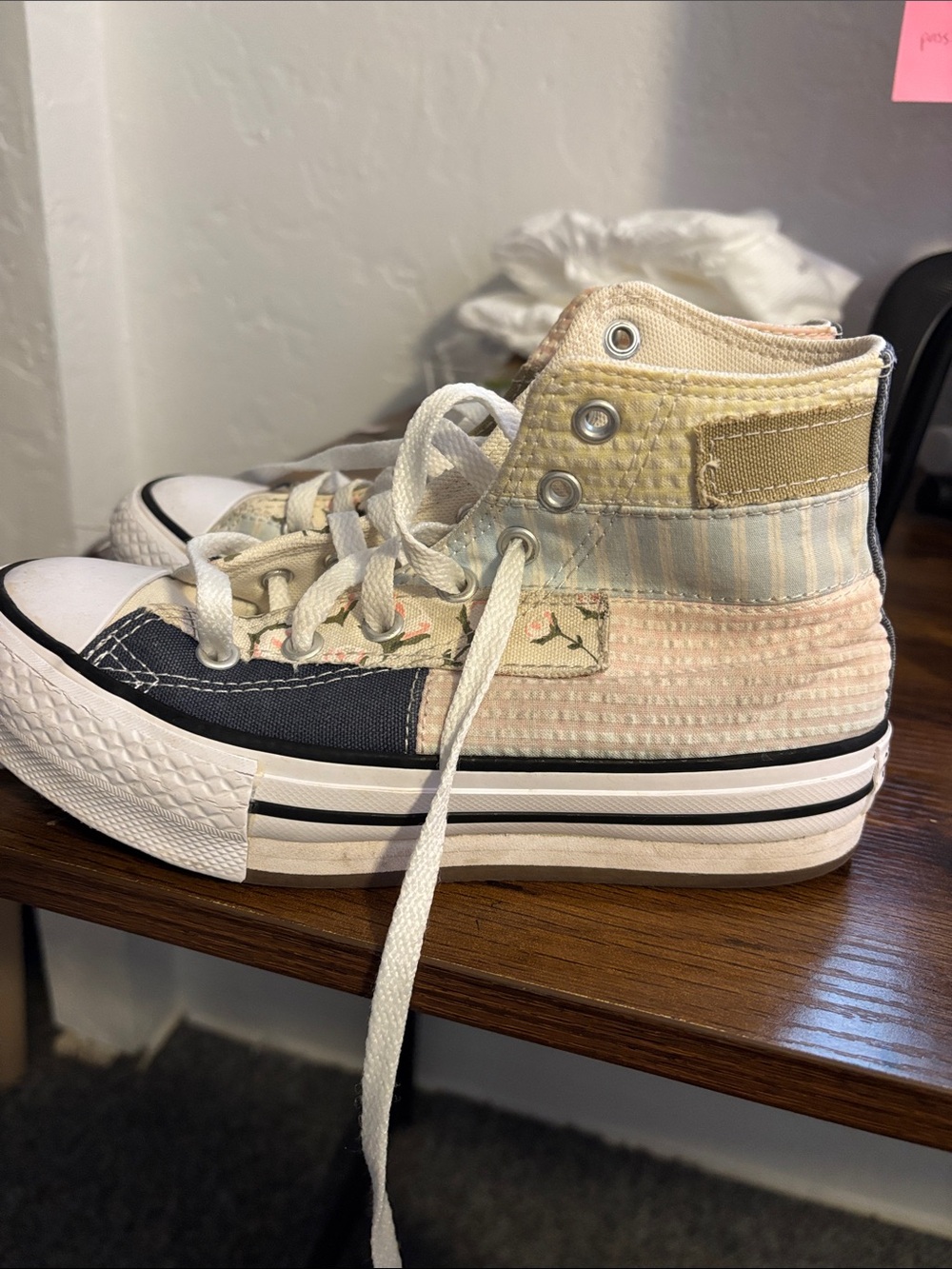 Converse Kids High-Top Patchwork Sneakers in Navy, Pink, Yellow and Cream